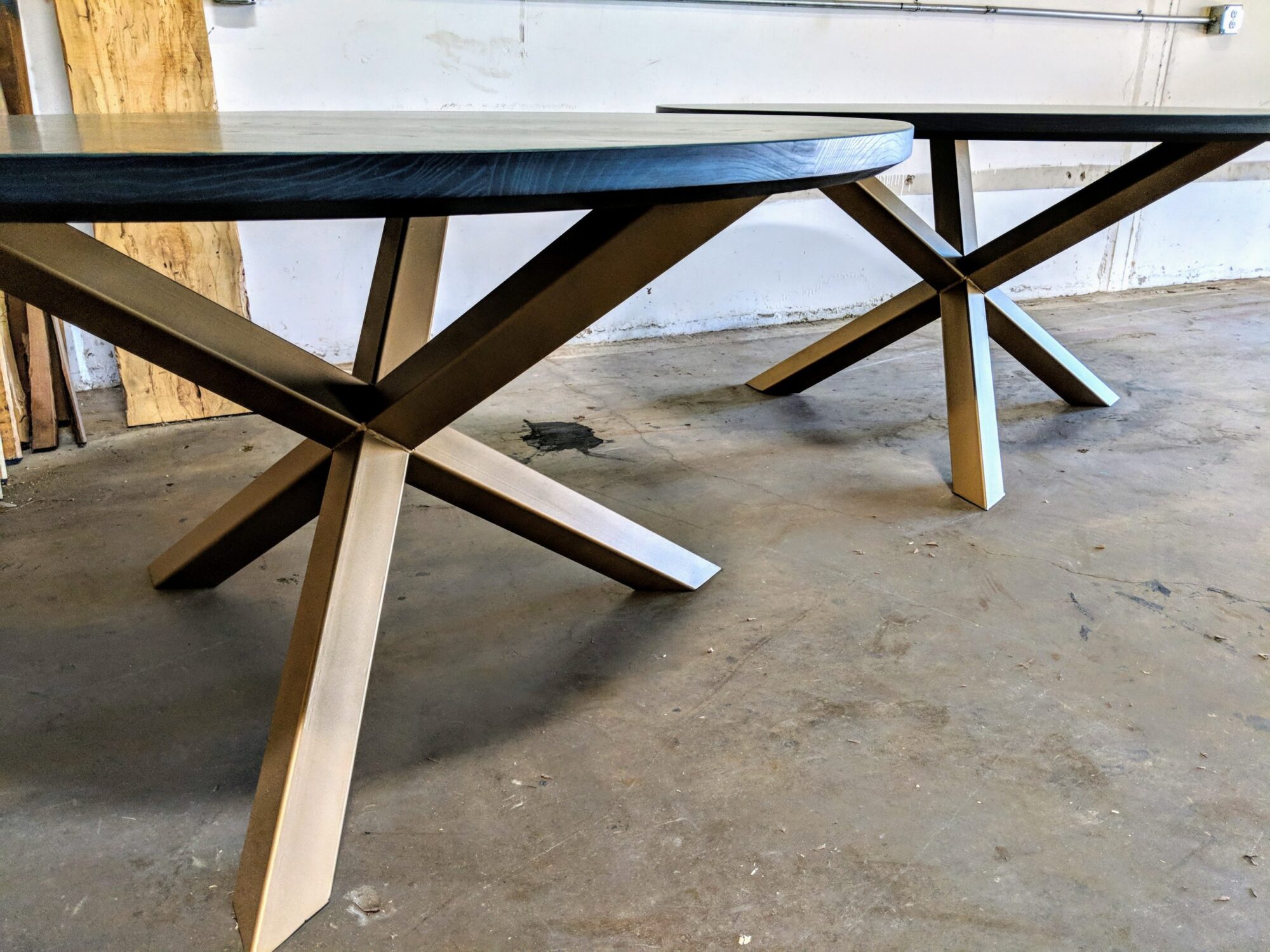 A pair of round tabletops with 270 Series bases in the SouthLoft shop.