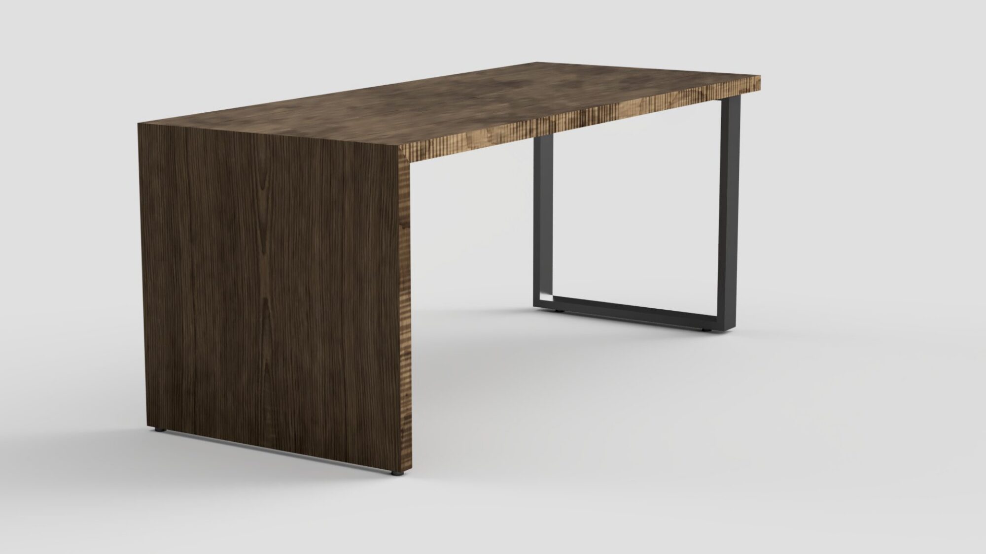 A 140 Series waterfall table with metal leg.
